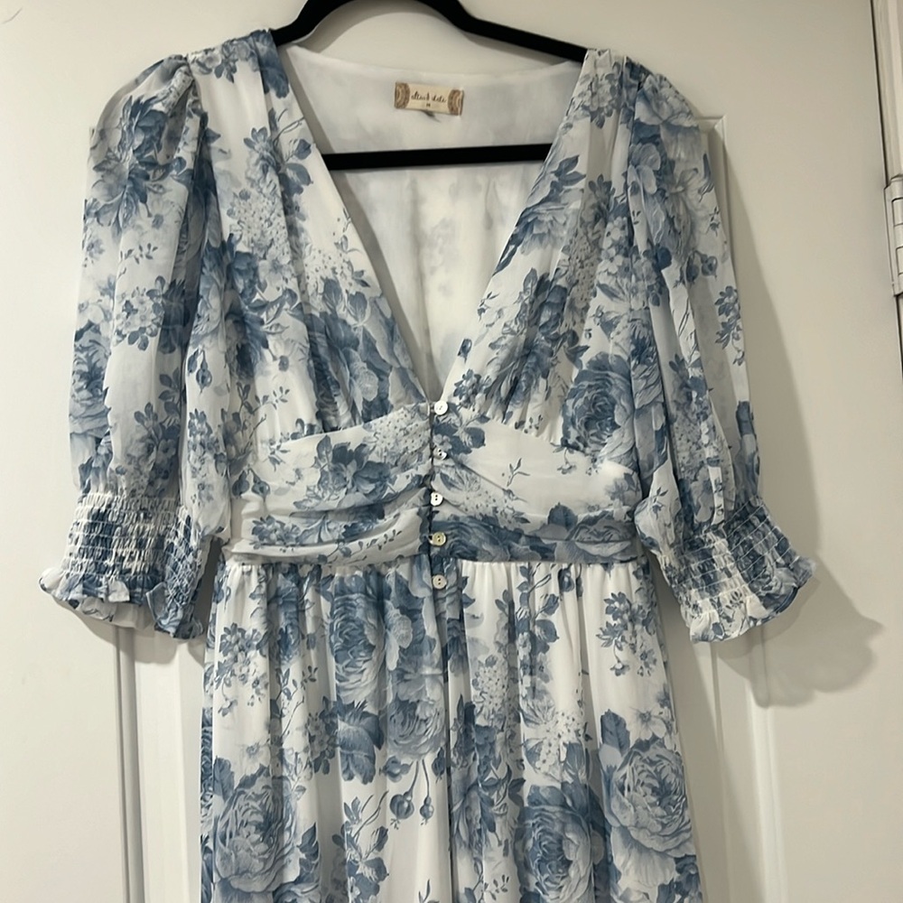 Blue and white midi dress